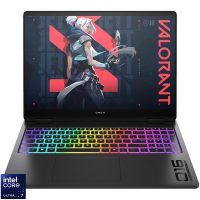 Laptop Gaming HP Omen Max 16-ah0007nn, Intel Core Ultra 7 255HX pana la 5.2GHz, 16" WQXGA OLED, 32GB, SSD 1TB, NVIDIA GeForce RTX 5080 16GB, Free DOS, negru