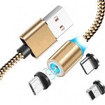 Cablu de Incarcare si Date Magnetic 3 in 1, Type C, Micro USB, Lighting, X-CABLE, 1 metru, Auriu, 