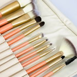 Set 12 Pensule Pentru Makeup cu Husa Inclusa Crem, OEM