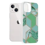 Husa iPhone 13 Mini Verde cu Imprimeu Marmura Techsuit