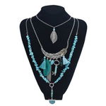 Colier argintiu, cu pietre turquoise si frunze, Ebba C13