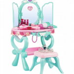 Set masuta si scaunel de frumusete pentru copii, cu oglinda magica cu accesorii, vernil, Krista