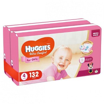 Scutece Huggies Ultra Comfort Virtual Pack 4, Girl, 8-14 kg, 132 buc