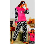 Pijama Rosie Cocolino groasa din material pufos din trei piese cu pantaloni lungi si masca somn cu inimioare PJD038, 