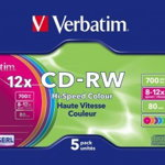 Mediu optic BLANK CD-RW 8-12X 700MB 5 bucati colorate, Verbatim