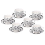 Set 6 cesti de ceai cu farfurie Zenit, Tognana, 260 ml, ceramica, alb/negru, Tognana Porcellane
