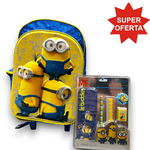 OFERTA troller mare, 3D Minions 46 x 34 x 16 cm + set penar echipat din metal Minions engros, 