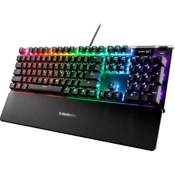 Tastatura gaming SteelSeries Apex 5, iluminare RGB, contacte mecanice hybrid-blue, display OLED, Negru