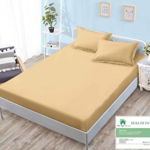 Husa de pat cu elastic 160x200 din Bumbac Finet + 2 Fete de Perna - Galben, 