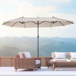 Umbrela de Gradina Impermeabila Outsunny, 12 nervuri metalice Anti-UV Bej, 460x270x240cm | Aosom Romania, Outsunny