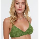 Trendyol, Sutien de baie cu cupe triunghiulare, Verde/Negru stins, S