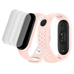 Curea Xiaomi Mi Band 4/ Mi band 3 Bermek din silicon + Set 3x Folie Protectie, alb-roz