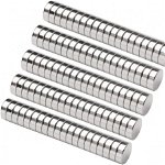 Set de 100 magneti pentru frigider HHOOMY, neodium, argintiu, 6 x 3 mm