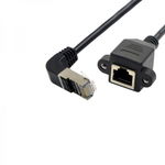 Cablu adaptor extensie RJ 45 tata 90 grade jos la RJ45 mama cu sistem de prindere in suruburi 30cm, PLS