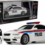 Masina politie jucarie, LEAn Toys, Alb/Negru, Telecomanda, 37cm x 15cm x 16cm