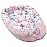 Cosulet bebelus pentru dormit Kidizi® Baby Nest Cocoon 90x50 cm Swallows, roz/alb
