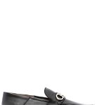 Ferragamo Black Gin Loafers with Metal Logo Placque at the Front in Calf Leather Man BLACK, Ferragamo