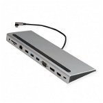 Docking station USB 3.2 Gen1 type C la HDMI/DP 4K/VGA/USB/Card Reader/PD/LAN/Audio, Value 12.99.1117, Value