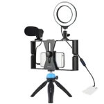 Kit vlogging profesional,trepied,suport telefon,microfon,mini ring light LED, OEM