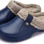 Papuci cu blana Coswind, cauciuc/textil, albastru /gri, 40-41