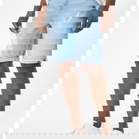 KOTON, Blugi scurti slim fit cu detalii deteriorate, Albastru deschis, 34 KOTON, Blugi scurti slim fit cu detalii deteriorate, Albastru deschis, 34