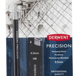 Creion mecanic 0.5mm HB, rezerve mine si radiere incluse, metalic, Derwent Professional negru, Derwent