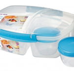 Cutie alimente din plastic 3 comp. + bol gustare cu capac transparent Sistema Lunch 2L