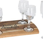 Set 4 pahare de whiskey si tava pentru servire, 200 ml, sticla/lemn, Excellent Houseware