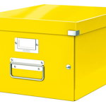 Cutie depozitare Leitz WOW Click & Store, carton laminat, partial reciclat, pliabila, cu capac si maner, 28x20x37 cm, galben, Leitz