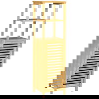 Dulap baie Kleankin, bambus, 2 rafturi deschise, design feritoia, 32.9x29.9x120cm