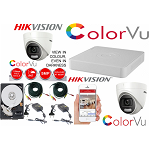 Kit supraveghere profesional Hikvision Color Vu 2 camere 5MP IR20m DVR 4 canale full accesorii cu HDD, Hikvision