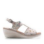 Sandale cu platforma dama din piele naturala, Leofex - 218 Bej flori box, Leofex