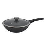 Tigaie wok din aluminiu Zephyr 30X10 cm, cu interior marmorat, iductie, capac sticla, maner detasabil