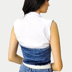 Camasa scurta MEHA, fara maneca si panou din denim, Albastru, FashionForYou