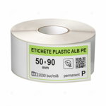 Rola etichete autoadezive plastic, PE alb, 50x90 mm, adeziv permanent, 2000 etichete rola, LabelLife