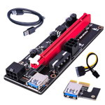 Adaptor SeLgurFos PCI-E GPU Riser, Cablu 16X la 1X 6pini / MOLEX / SATA, Card adaptor, 60cm USB 3.0, Negru, SeLgurFos
