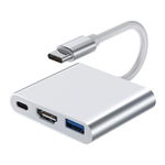 Adaptor multifunctional 4 in 1 USB-C la HDMI Techstar® DJ4IN1, HDMI 4K, VGA 1080P, 1 x USB 3.0, PD Port, Argintiu, Techstar