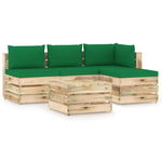 Set mobilier de grădină cu perne, 5 piese, lemn verde tratat