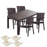 Set curte, gradina CULINARO PALMSE imitatie ratan, masa 90x150x75cm, 6 scaune D60xH90xW57xSH45cm polipropilena/fibra sticla culoare cappuccino, 6 perne scaun, Culinaro