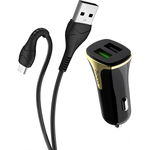 Set Incarcator Auto + Cablu Date Micro Usb Z31 2xUSB 3.4A QC3.0 Negru, Hoco