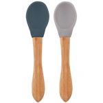 Set lingurite cu varf silicon si maner bambus - Deep Blue / Powder Grey | Minikoioi, Minikoioi