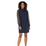 Imbracaminte Femei Vince Camuto Bow Neck Shift Dress with Flock Mesh Dot Sleeves Navy, Vince Camuto