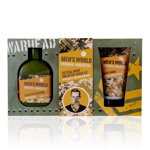 Set cadou barbati, gel de dus, after shave , Bath set MEN'S WORLD in paper gift box, incl. 200ml body wash, 75ml after shave balm, scarf/face mask with camouflage print, fragrance: Oak & Amber, col.: olive green/ochre/or