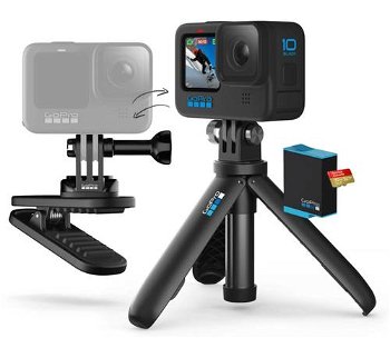 Camera video actiune HERO10 Black + Clip magnetic + Mini trepied + Baterie + Card microSD 32 GB, GoPro