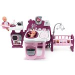 Centru de ingrijire pentru papusi Smoby Baby Nurse Doll`s Play Center mov cu 23 accesorii, Smoby