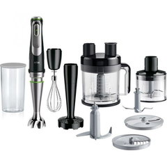 Mixer vertical Braun MQ9187XLI, 1200 W, Pahar gradat 0.6 l, Tocator 0.5l, Procesor alimente 2l, Accesoriu piure, Tel, viteza variabila, Negru