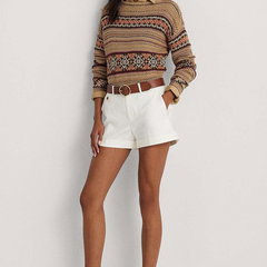 Lauren Ralph pantaloni scurți  femei, culoarea alb, uni, high waist 200925278