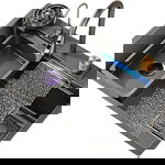 Set chiuveta bucatarie cu baterie cu dus extractibil și accesorii, culoare gri antracit, Tenq.ro