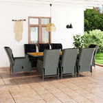 Set mobilier de exterior cu perne 9 piese gri deschis poliratan