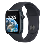 Smartwatch Apple Watch SE 2 (2022) GPS, Retina LTPO OLED Capacitive touchscreen 1.78inch, Bluetooth, Wi-Fi, Bratara Silicon 44mm, Carcasa Aluminiu, Rezistent la apa (Negru) , Apple